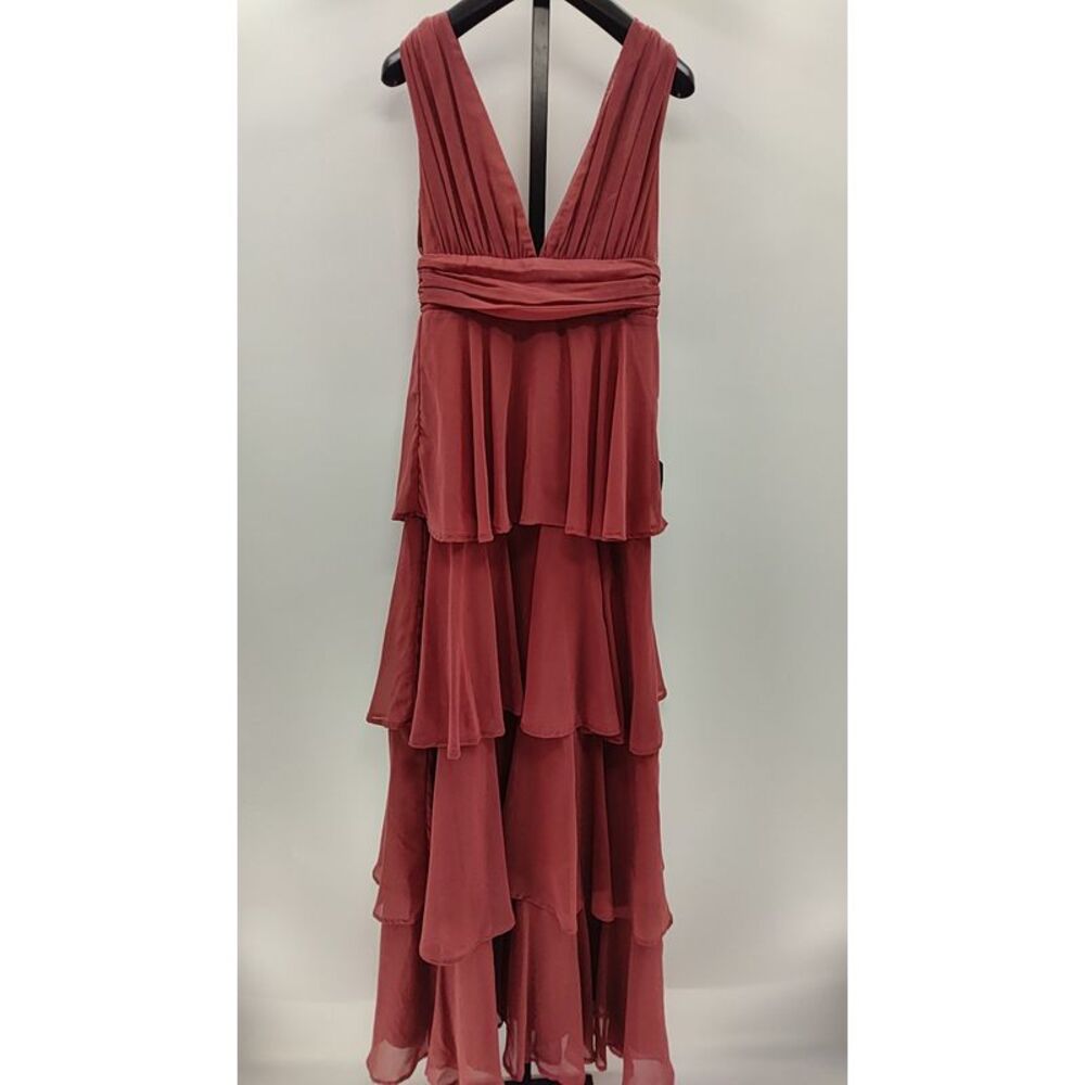 Lulu's Dusty Rose Tiered Chiffon V-Neck Dress - Wedding guest dress